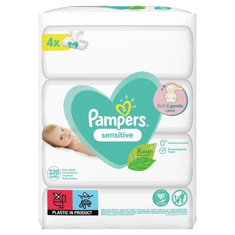 Pampers Sensitive dětské čisticí ubrousky 4 x 80 ks