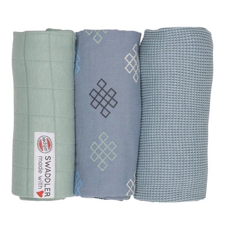 LODGER Plenky Swaddler Empire Knot 3 ks Eau Blu 70 x 70 cm