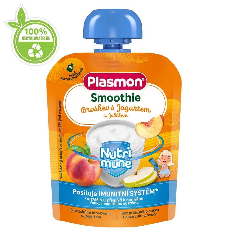 PLASMON Kapsička Smoothie NUTRI-MUNE bezlepkové ovoce-jogurt broskev a jablko 85g