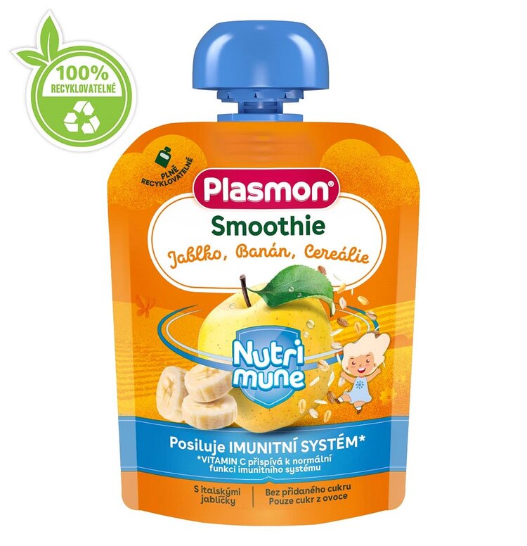 PLASMON Kapsička Smoothie NUTRI-MUNE bezlepkové ovocné jablko a banán s cereáliemi 85g