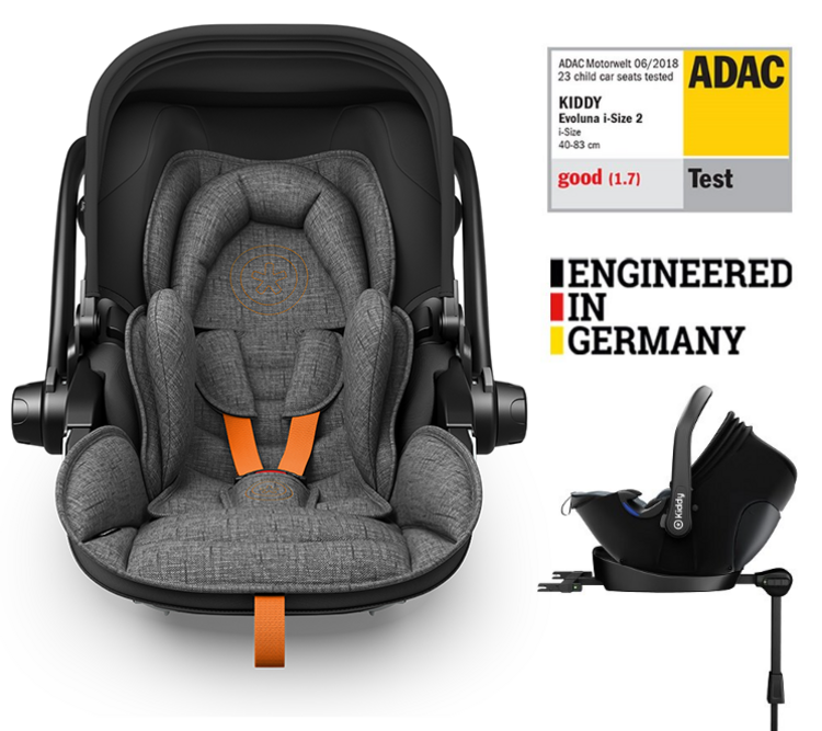 KIDDY Autosedačka Evoluna i-size 2 + Isofix základna 40-83cm Grey Mel.-Safe Orange BZP