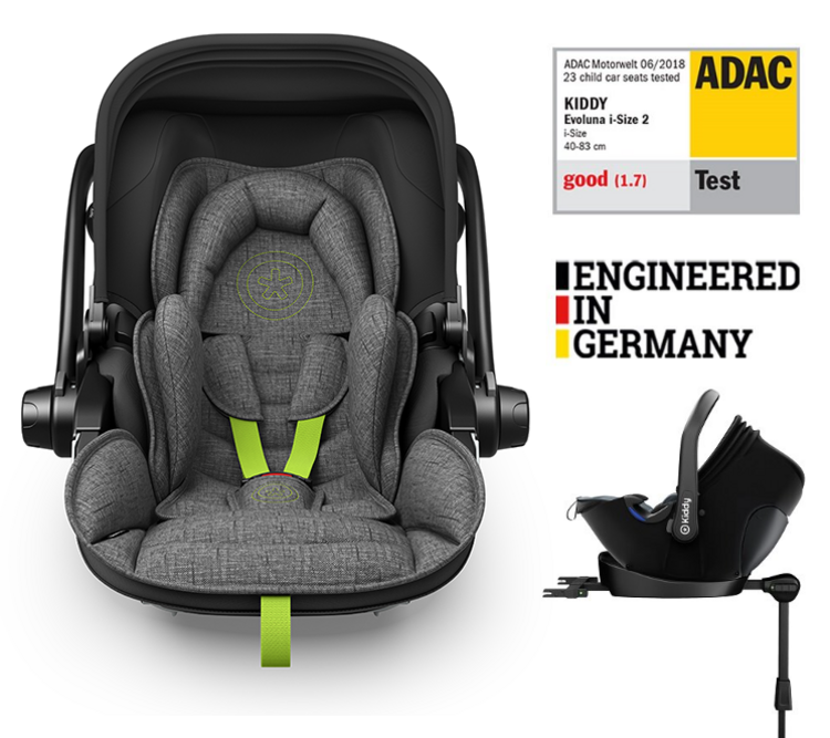 KIDDY Autosedačka Evoluna i-size 2 + Isofix základna 40-83cm Stone Grey Mel.-Flash Green BZP