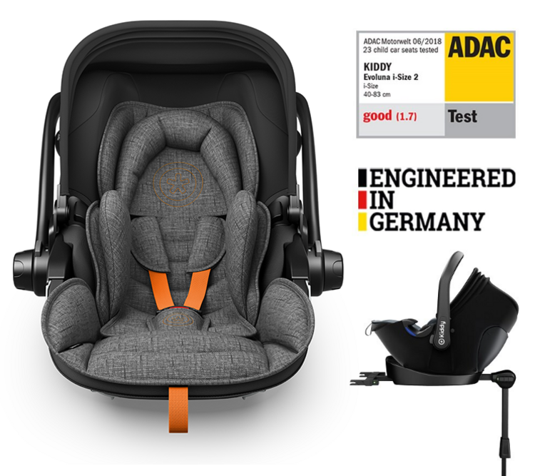 KIDDY Autosedačka Evoluna i-size 2 + Isofix základna 40-83cm Stone Grey Mel.-Solar Orange BZP