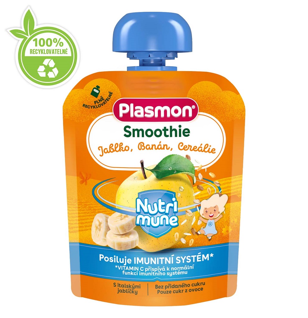 EXP: 05.06.2023 6x PLASMON Smoothie NUTRI-MUNE bezlepkové jablko a banán s cereáliemi 85g