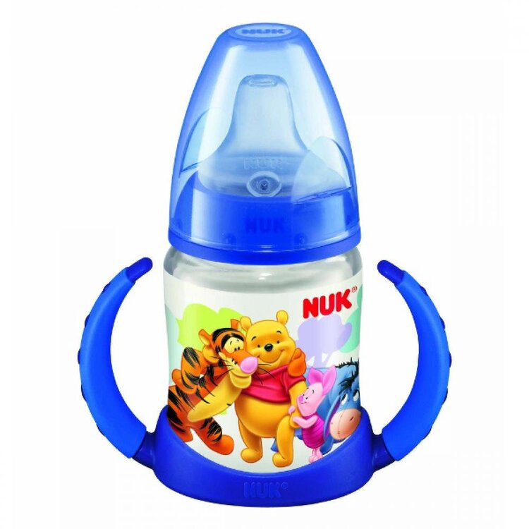 NUK Lahvička na učení DISNEY-Medvídek Pú s kontrolou teploty 150 ml modrá