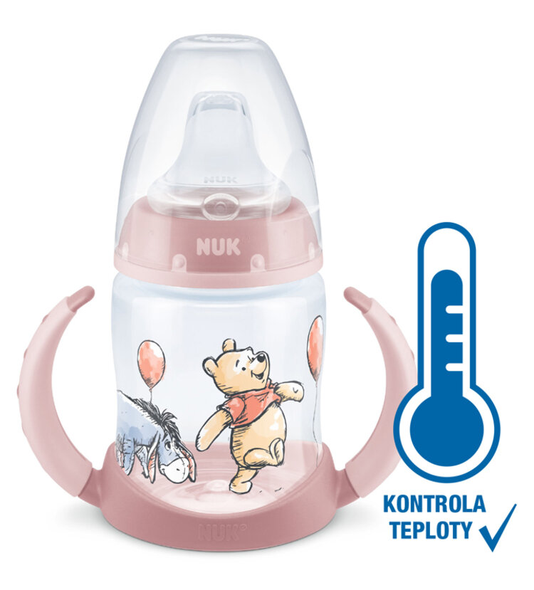 NUK Lahvička na učení DISNEY-Medvídek Pú s kontrolou teploty 150 ml růžová