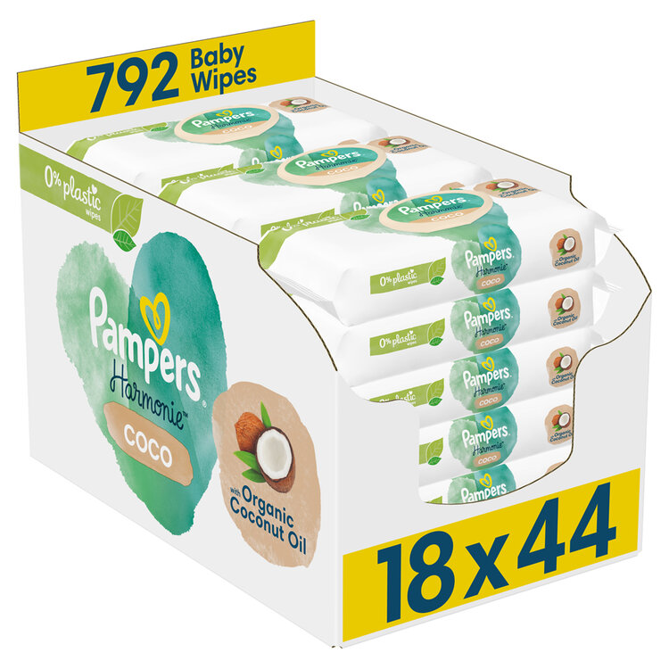 PAMPERS Ubrousky vlhčené Harmonie Coconut Plastic Free 18x44 ks