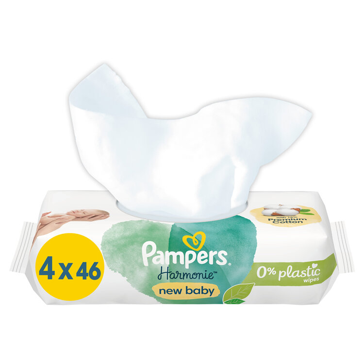 PAMPERS Ubrousky vlhčené Harmonie New Baby Plastic Free 4x46 ks