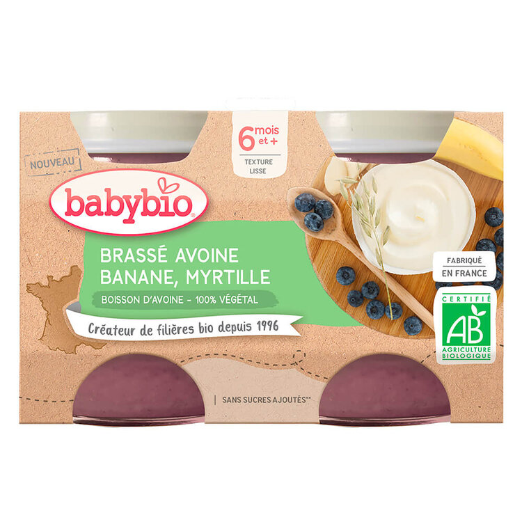 BABYBIO Brassé z ovesného mléka banán borůvka 2x 130 g