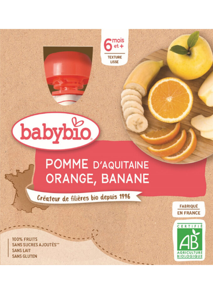 BABYBIO Jablko pomeranč banán 4x 90 g