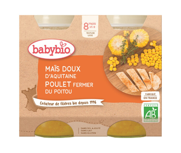 BABYBIO Menu sladká kukuřice s kuřecím masem 2x 200 g