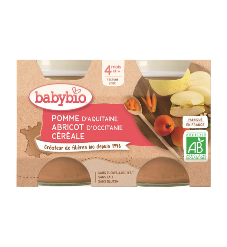 BABYBIO Příkrm jablko meruňka cereálie 2x 130 g