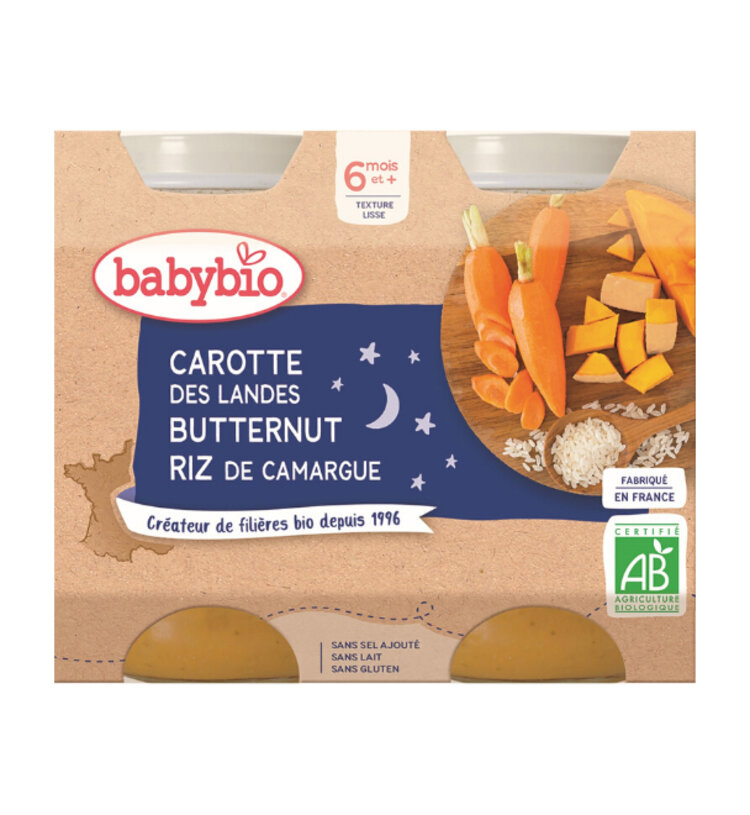 BABYBIO Večerní menu mrkev dýně rýže 2x 200 g