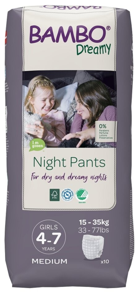 BAMBO Dreamy Night Pants Kalhotky plenkové jednorázové Girls 4-7 let (15-35 kg) 10 ks