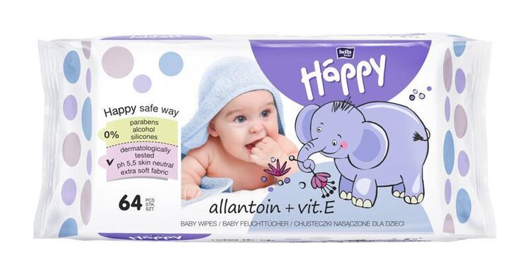 BELLA HAPPY BABY Vlhčené ubrousky s vitamínem E 64 ks