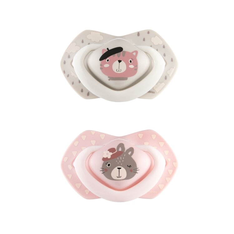 CANPOL BABIES Set symetrických silikonových dudlíků 6-18 m Bonjour Paris růžový