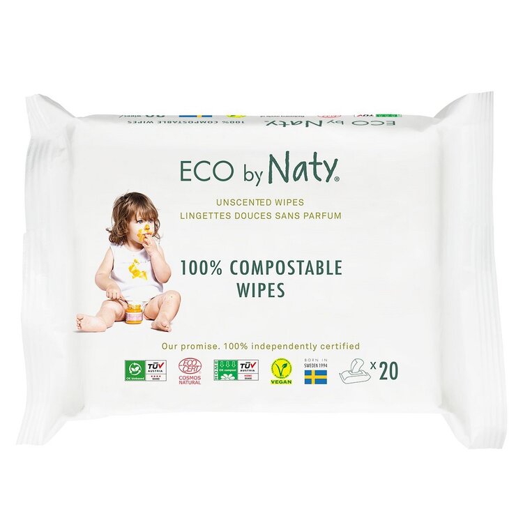 ECO BY NATY Ubrousky vlhčené cestovní neparfumované Sensitive Eco 20 ks