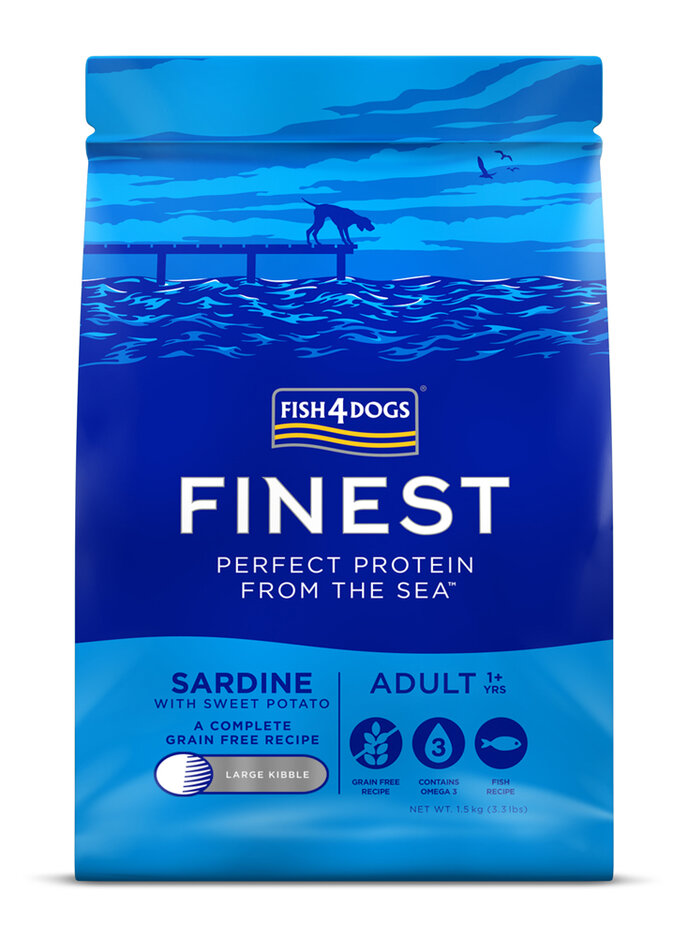 FISH4DOGS Granule velké pro dospělé psy Finest sardinka se sladkými bramborami 1