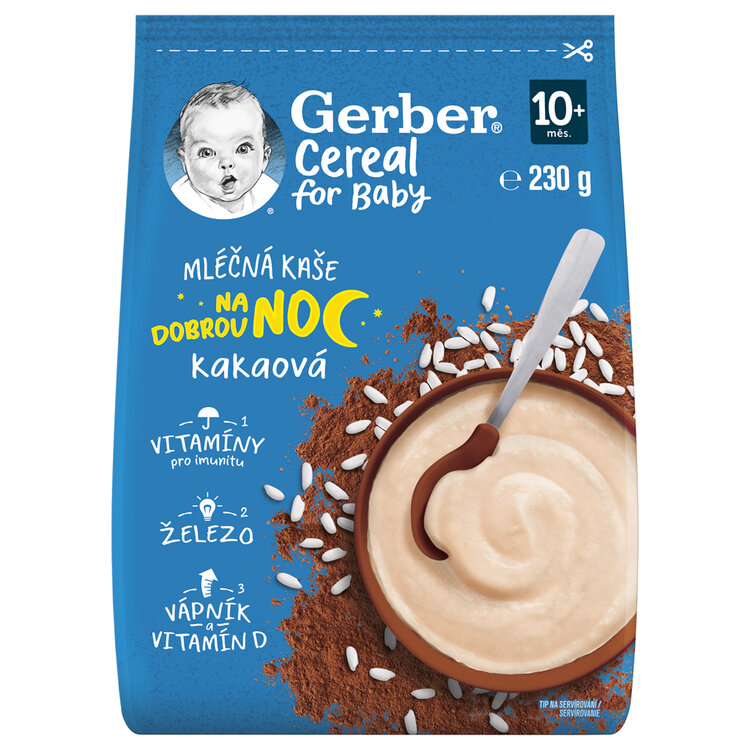 GERBER Kaše mléčná cereal kakaová Dobrou noc 230 g