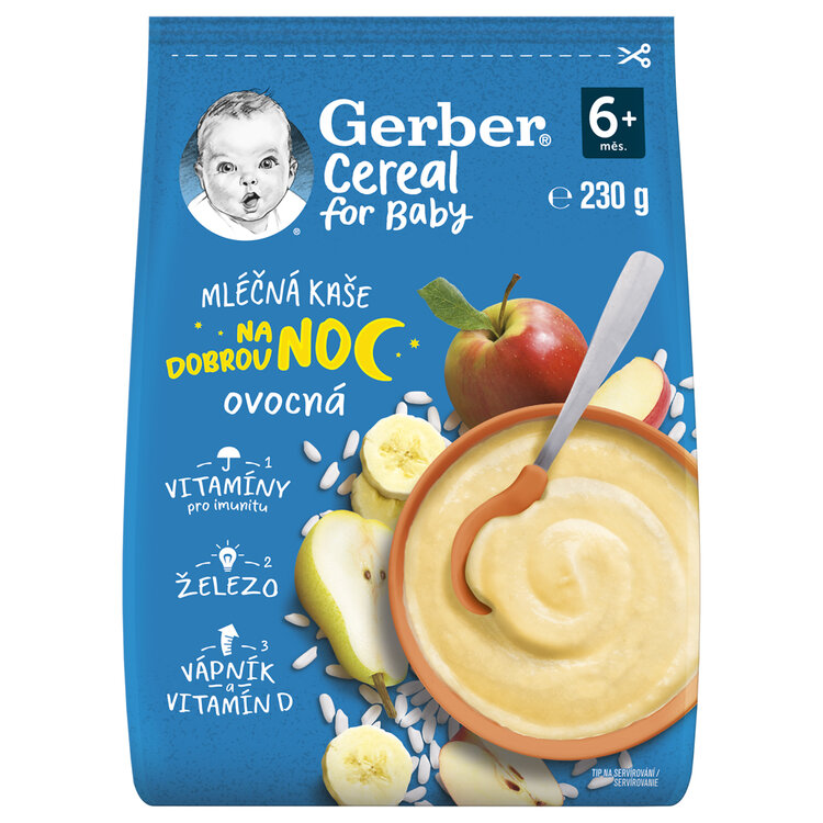 GERBER Kaše mléčná cereal ovocná Dobrou noc 230 g