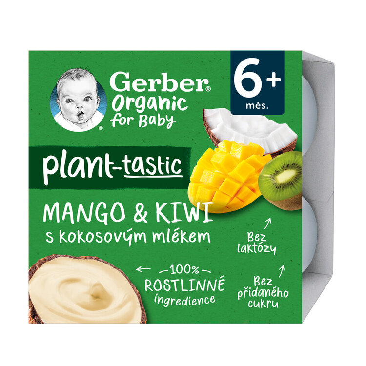 GERBER Organic 100% Dezert rostlinný mango a kiwi s kokosovým mlékem (4x 90 g)​