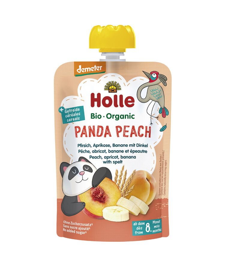 HOLLE Panda Peach Bio pyré broskev merunka banán špalda 100 g (8+)