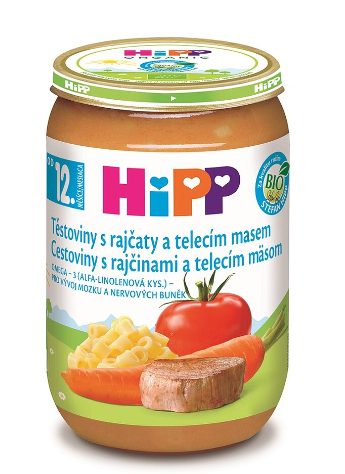 HiPP BIO Těstoviny s rajčaty a telecím masem od 12. měsíce