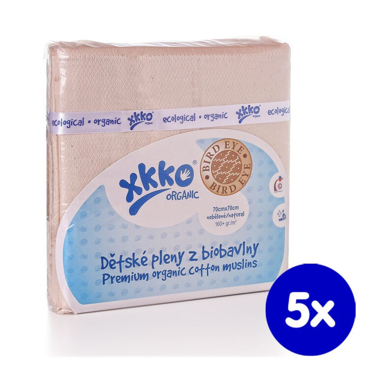 KIKKO Dětské pleny z biobavlny Organic 70x70 (5 ks) Bird Eye Natural