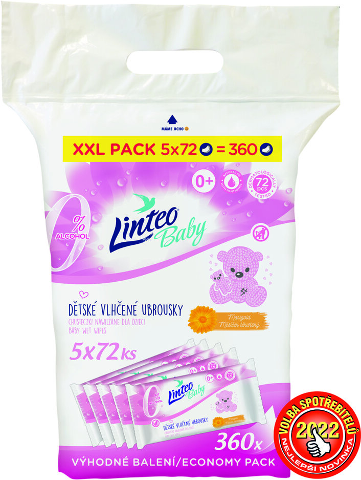 LINTEO BABY Ubrousky vlhčené s měsíčkem lékařským XXL Pack 5x72 ks