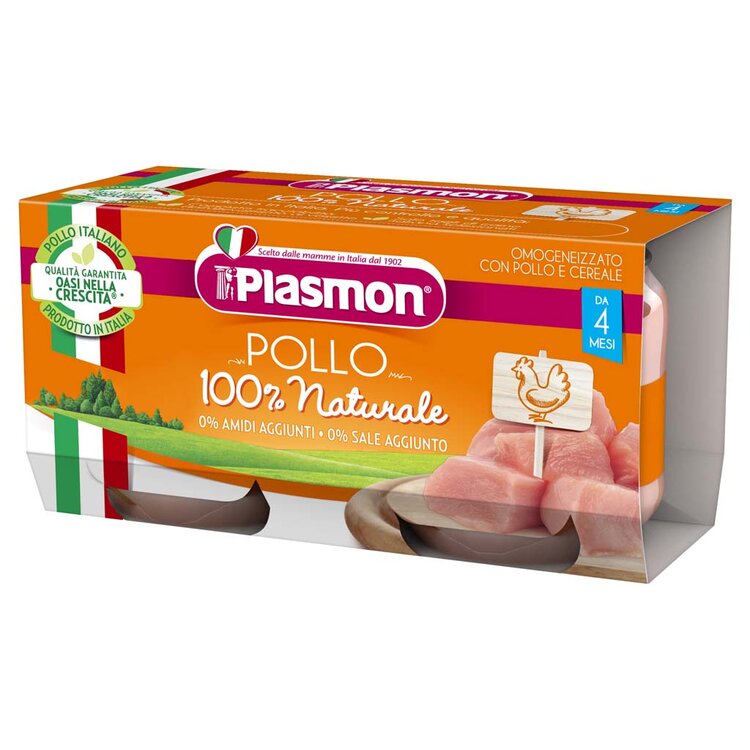 PLASMON Příkrm bezlepkový masový s obilím kuřecí bez škrobu a soli 2 x 80 g