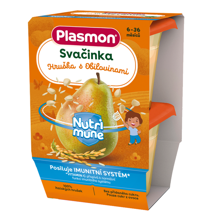 PLASMON Svačinka bezlepková ovocná NUTRI-MUNE hruška s cereáliemi 2x120g