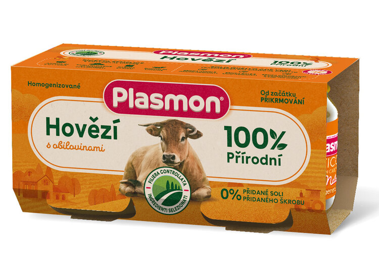 PLASMON bezlepkový masový s obilím hovězí bez škrobu a soli 2 x 80 g