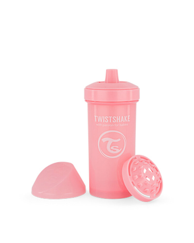 TWISTSHAKE Láhev netekoucí s pítkem 360 ml pastelově růžová 12m+