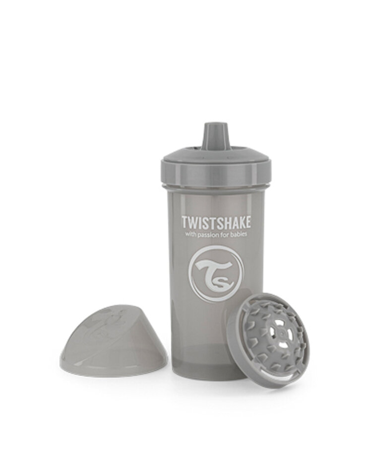 TWISTSHAKE Lahev netekoucí s pítkem 360 ml pastelově šedá 12m+