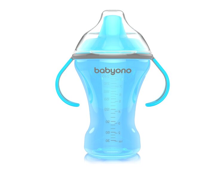 BABYONO Hrnek netekoucí s tvrdým náustkem Natural Nursing 260 ml modrá