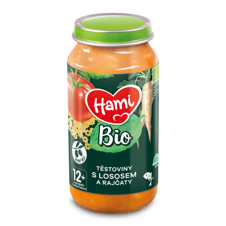 HAMI BIO Těstoviny s lososem a rajčaty 250g