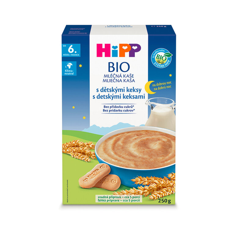 HiPP BIO Kaše mléčná s dětskými keksy na dobrou noc 250 g