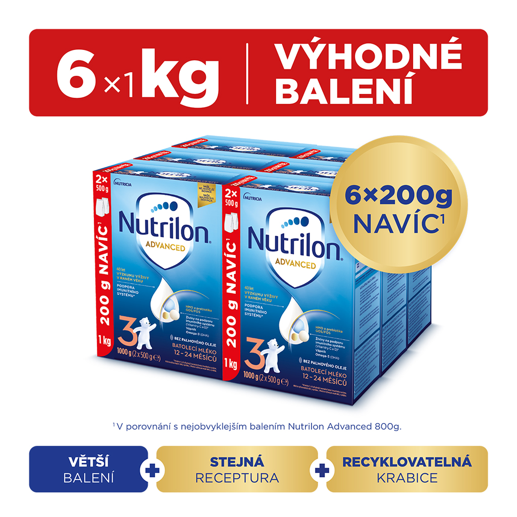 NUTRILON Mléko batolecí 3 Advanced od uk. 12. měsíce 6x 1000 g