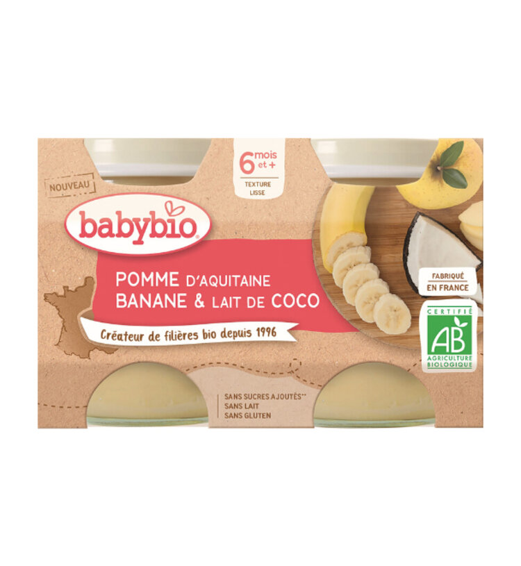 BABYBIO Jablko banán s kokosovým mlékem 2x 130 g