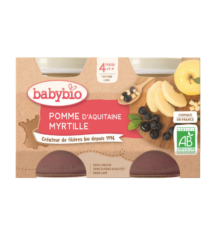 BABYBIO Příkrm jablko borůvky 2x 130 g