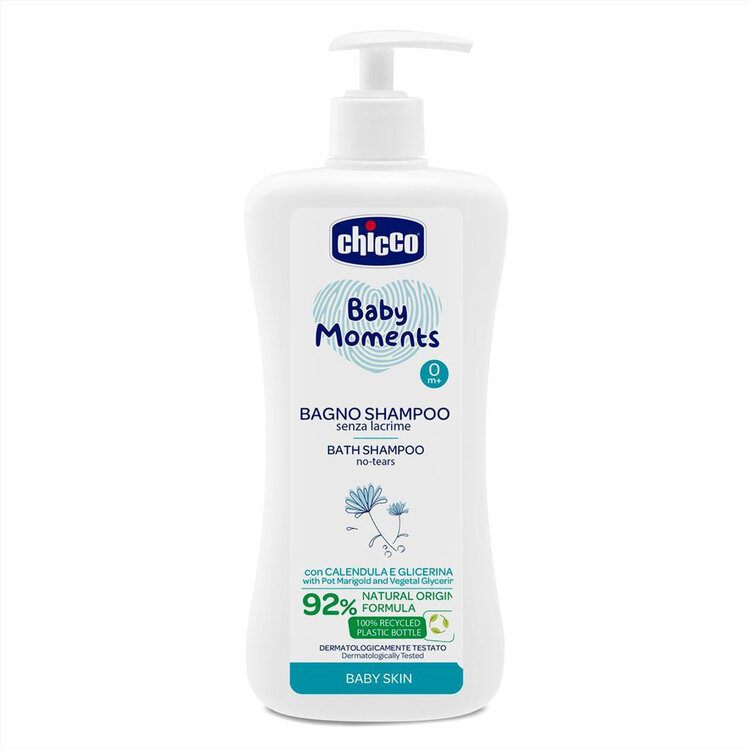 CHICCO Šampon na vlasy a tělo s dávkovačem Baby Moments 92 % přírodních složek 750 ml