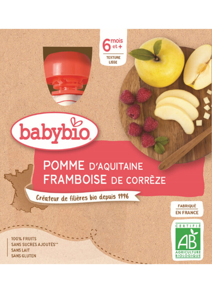 EXP: 09.09.2023 BABYBIO Jablko malina (4x 90 g) - ovocný příkrm