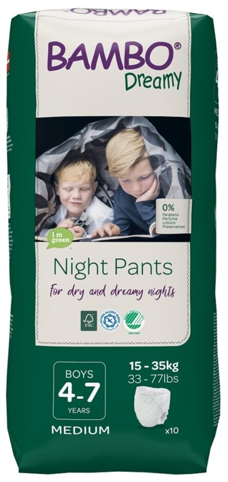 BAMBO Dreamy Night Pants Kalhotky plenkové jednorázové Boys 4-7 let (15-35 kg) 10 ks