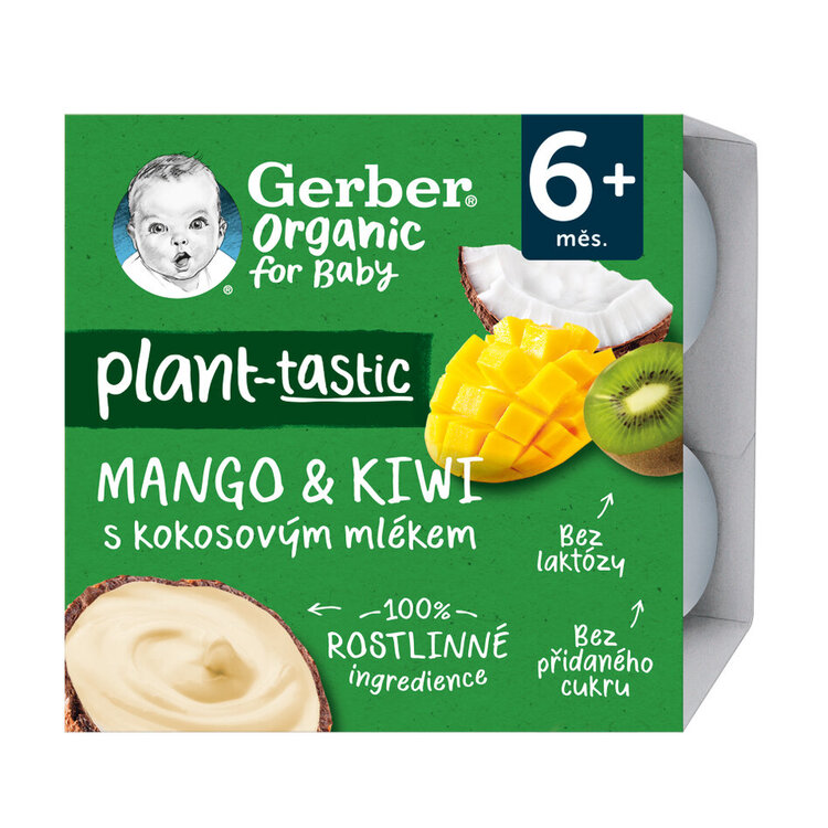 EXP: 31.10.2023 GERBER Organic 100% Dezert rostlinný mango a kiwi s kokosovým mlékem (4x 90 g)​