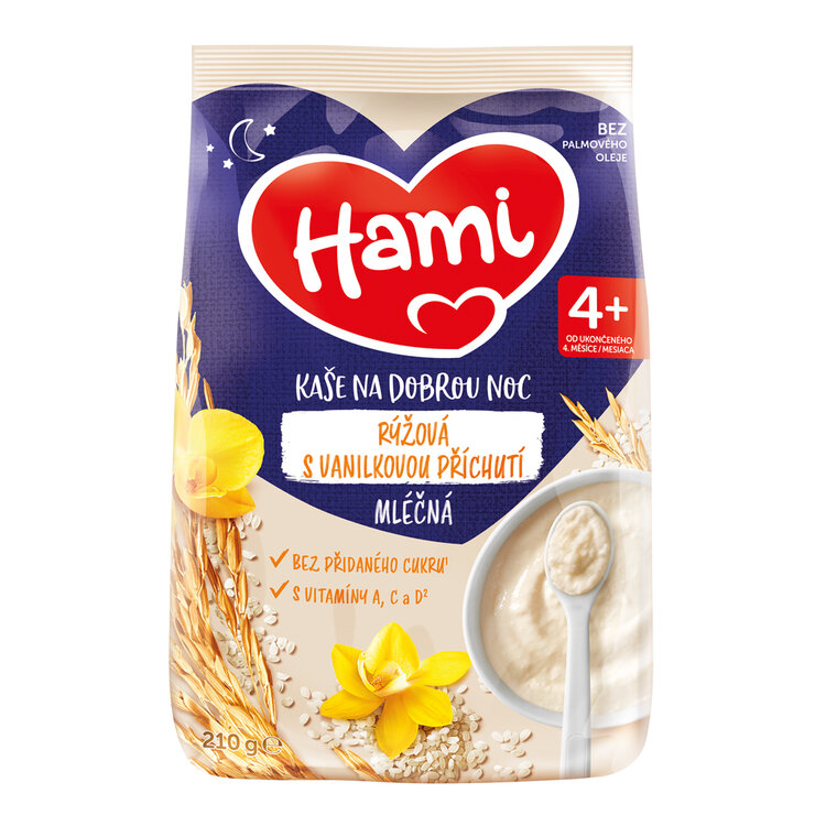 HAMI Kaše mléčná rýžová s vanilkovou příchutí na dobrou noc 210 g