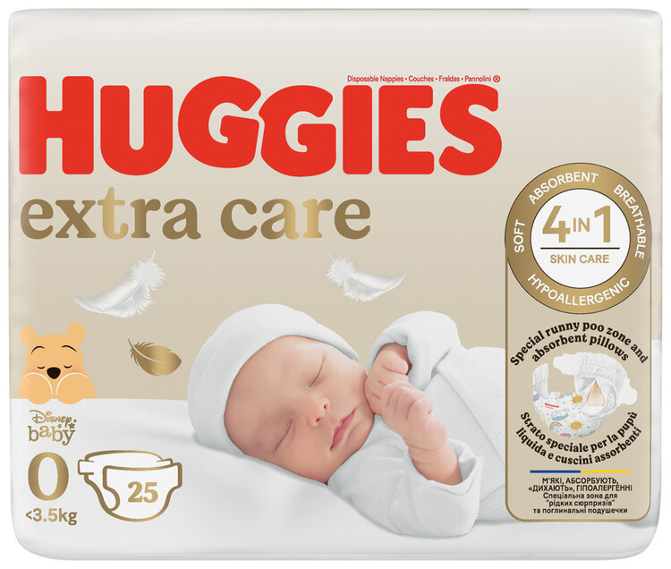 HUGGIES® Pleny jednorázové Extra Care 0 (do 4 kg) 25 ks