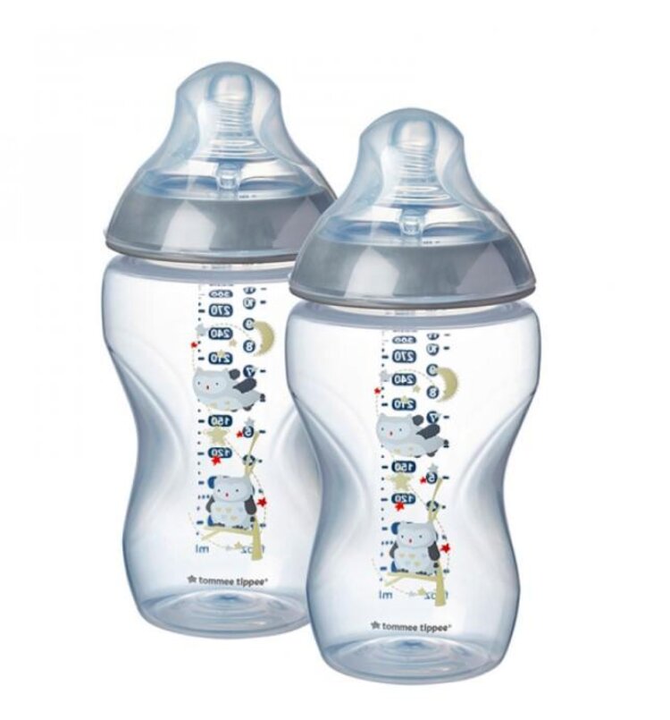 TOMMEE TIPPEE Kojenecká láhev s obrázky C2N 340 ml 3m+ šedá 2 ks