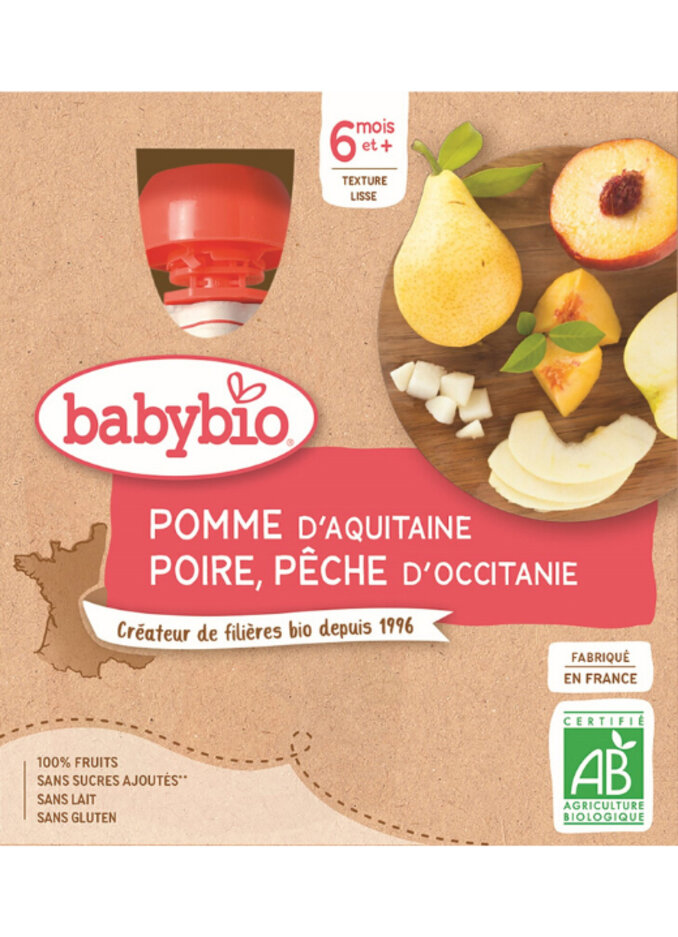 BABYBIO Kapsička jablko hruška broskev 4x 90 g