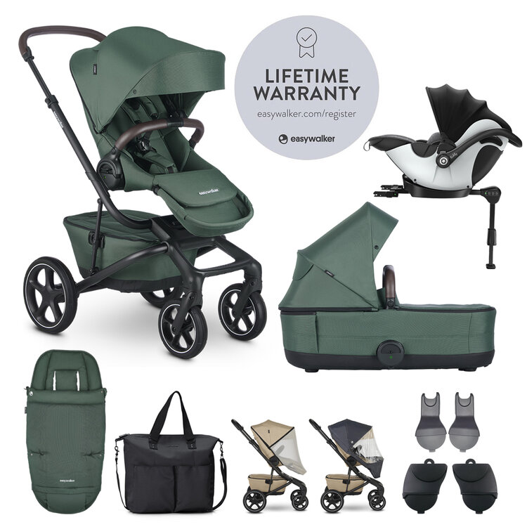 EASYWALKER SET XXL kočárek Jimmey Pine Green + KIDDY Evoluna i-size 2 Grey Melange Icy Grey