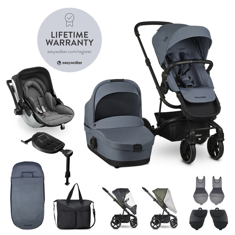 EASYWALKER Set XXL kočárek Harvey3 Steel Blue + KIDDY Evoluna i-size 2 Grey Melange Icy Grey